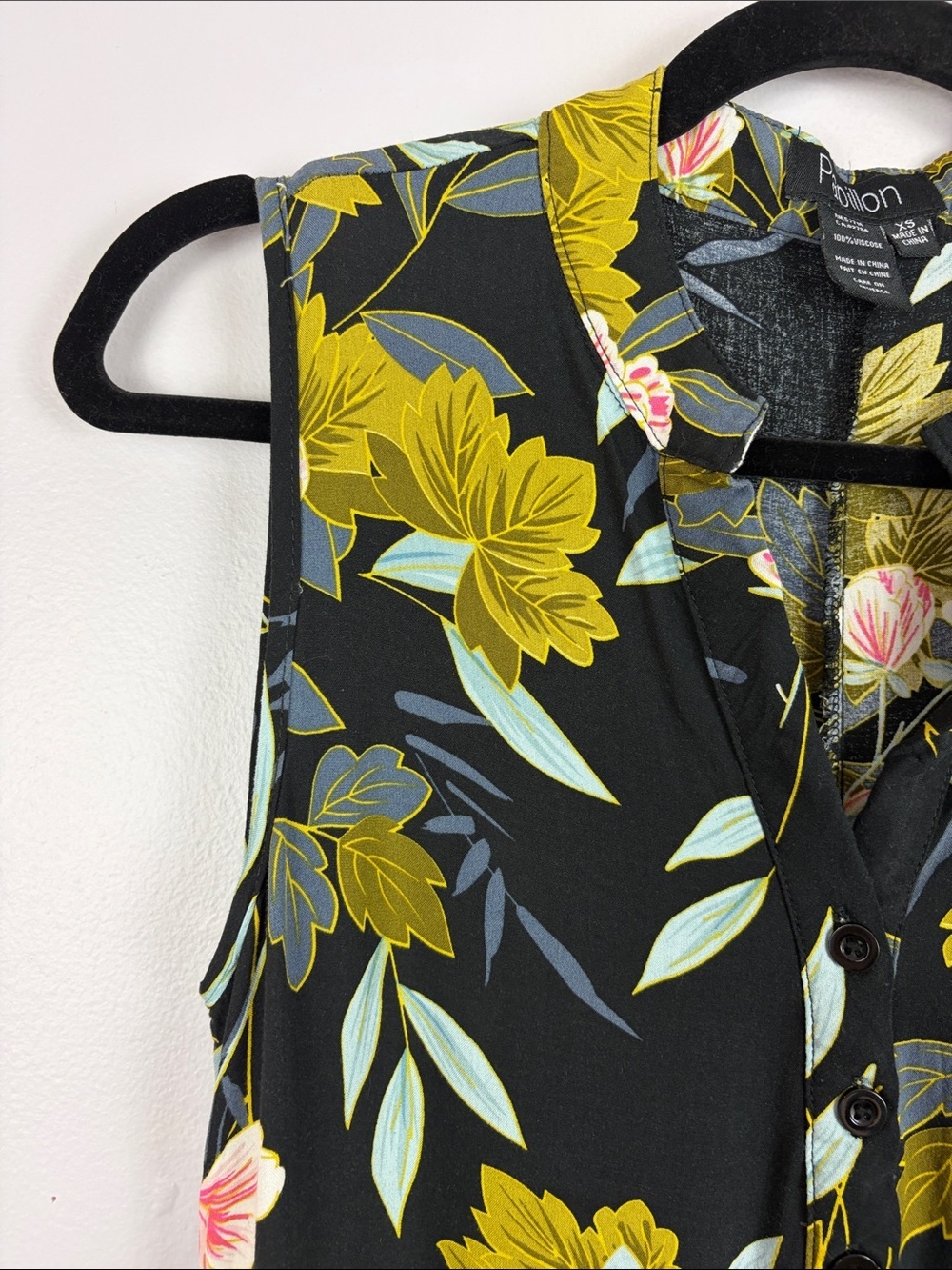 Papillon Floral Sleeveless Tunic Dress XS Black Viscose Pocket Top - Picture 5 of 13